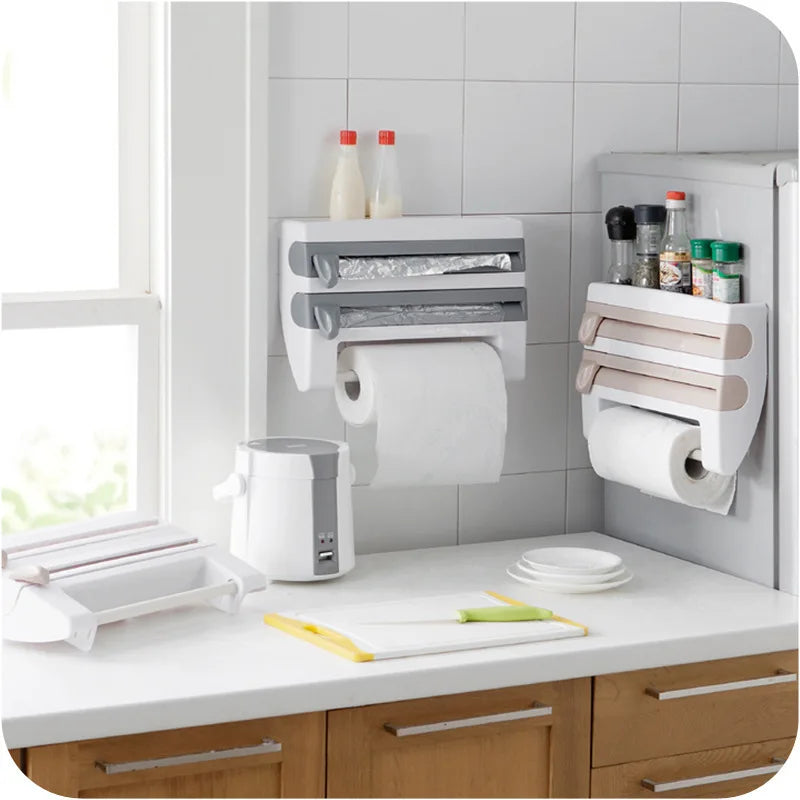 Factory Outlet Tin Foil Dispenser with Cutter Cling Film Cutter Tissue Box Kitchen Rack