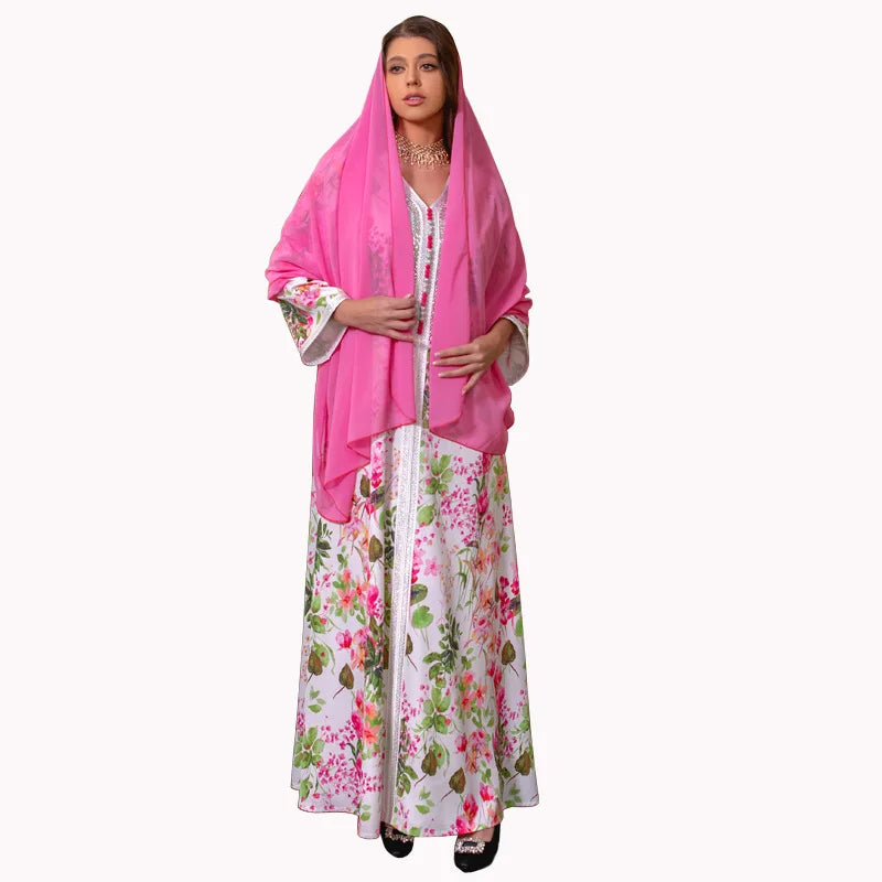 Wholesale  Print Hot Diamond Dress  New Muslim Dress Kimono Summer Chiffon Raffle Muslim Girls Abaya
