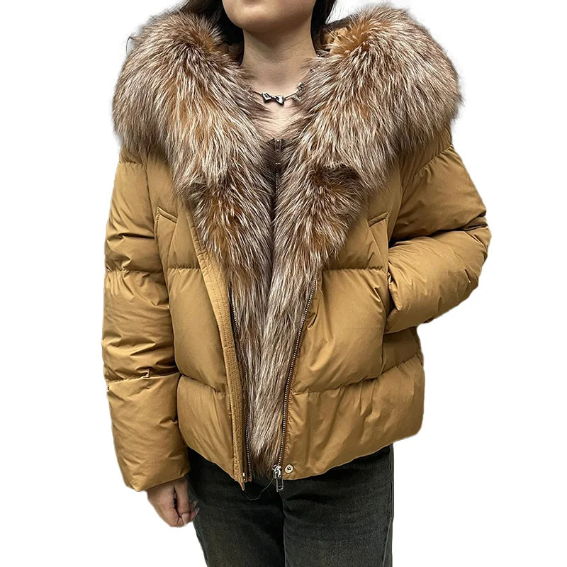 New Coming Real Fox Fur Collar Down Coat Winter Goose Down Feather Puffer Coats