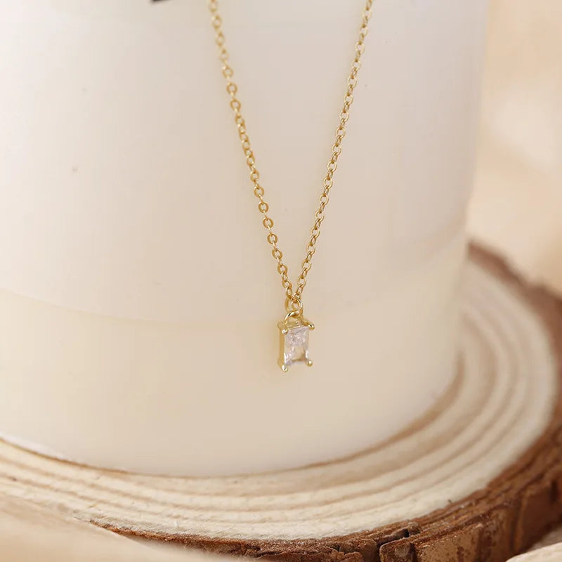 Dainty and Minimalist Jewelry Gold Plated Cubic Zircon S925 Sterling Silver Necklace for Girl
