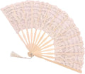 Women's Classic Folk Art Lace Handmade Bamboo Vintage Eco-Friendly Fan with Silk Tassels for Wedding and Business Gift