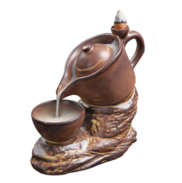16*9*13.5cm Hot Sell Backflow Waterfall Censer Ceramic Incense Stick Holder for Home Decor Teapot Shape Incense burner