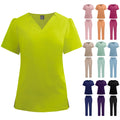 Polyester Spandex Comfortable Nurse Uniform Set V Neck Top Elastic Straight Pants Scrubs with Butter Fly Tie 42228