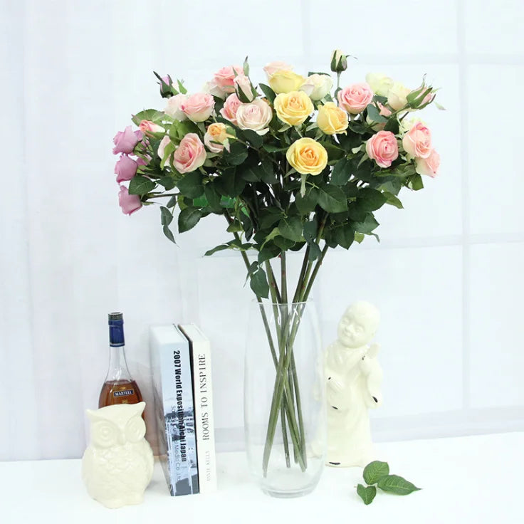 High Quality 5 Colors Available 6 Heads Real Touch Rose Import China Fabric Silk Latex Artificial Flower