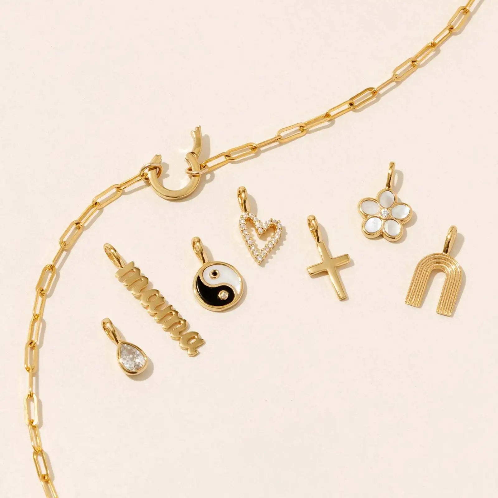 18K Gold Plated DIY Tiny Boot Cap Pendant Charms Delicate Bling Love Heart Customizable Shape for Mother's Day Necklace