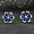 RINNTIN LZE21 Hypoallergenic 925 Sterling Silver Blue Sapphire Cute Flower Stud Earring for Women 5A CZ Earrings for Girls Party