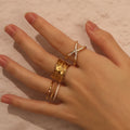 Latest New Arrival Minimalist Daily Wear Waterproof Stainless Steel 18K Gold Plated Double Layer Rings With Light Melt