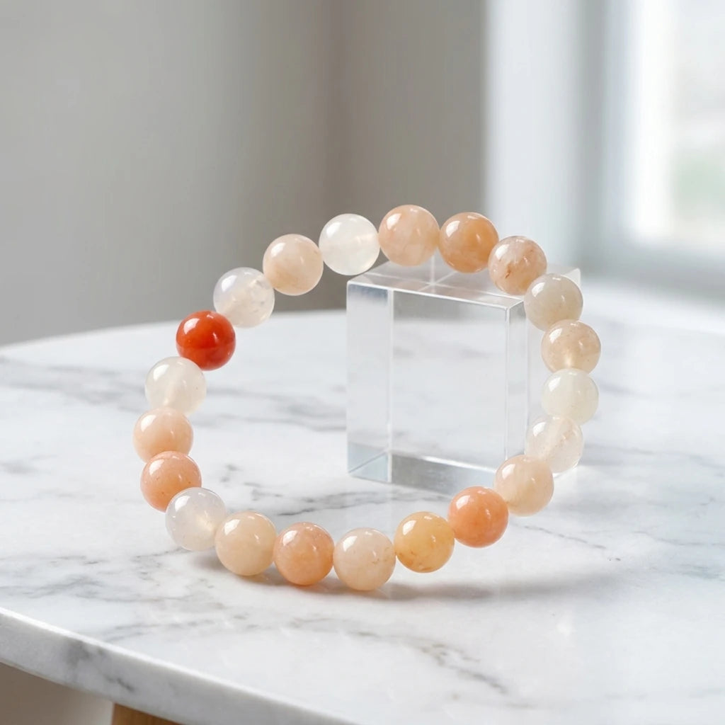 8mm Natural Polish Peach Aventurine Semi-Precious Gemstones Healing Crystal Round Beads Stretch Bracelet 7" Unisex