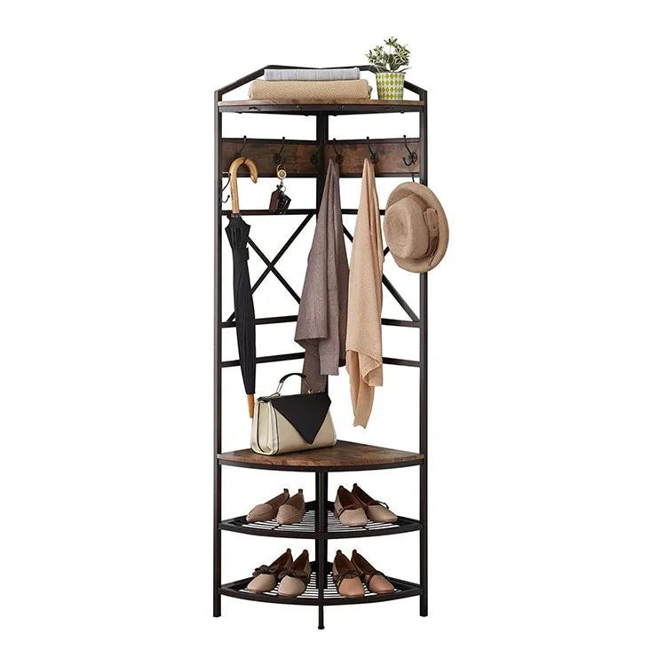 Display Floor Stand Custom Triangle Clothes Modern Metal Coat Rack with 3 Shelves Storage for Bedroom Living Room Bathroom Hotel