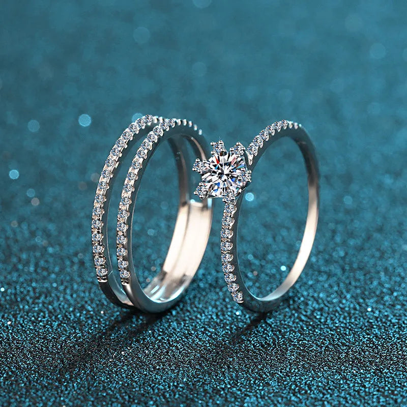 Silver 925 Original Diamond Test Past Brilliant Cut 1 Carat Sparkling Moissanite Ring Set Gemstone Wedding Rings for Women