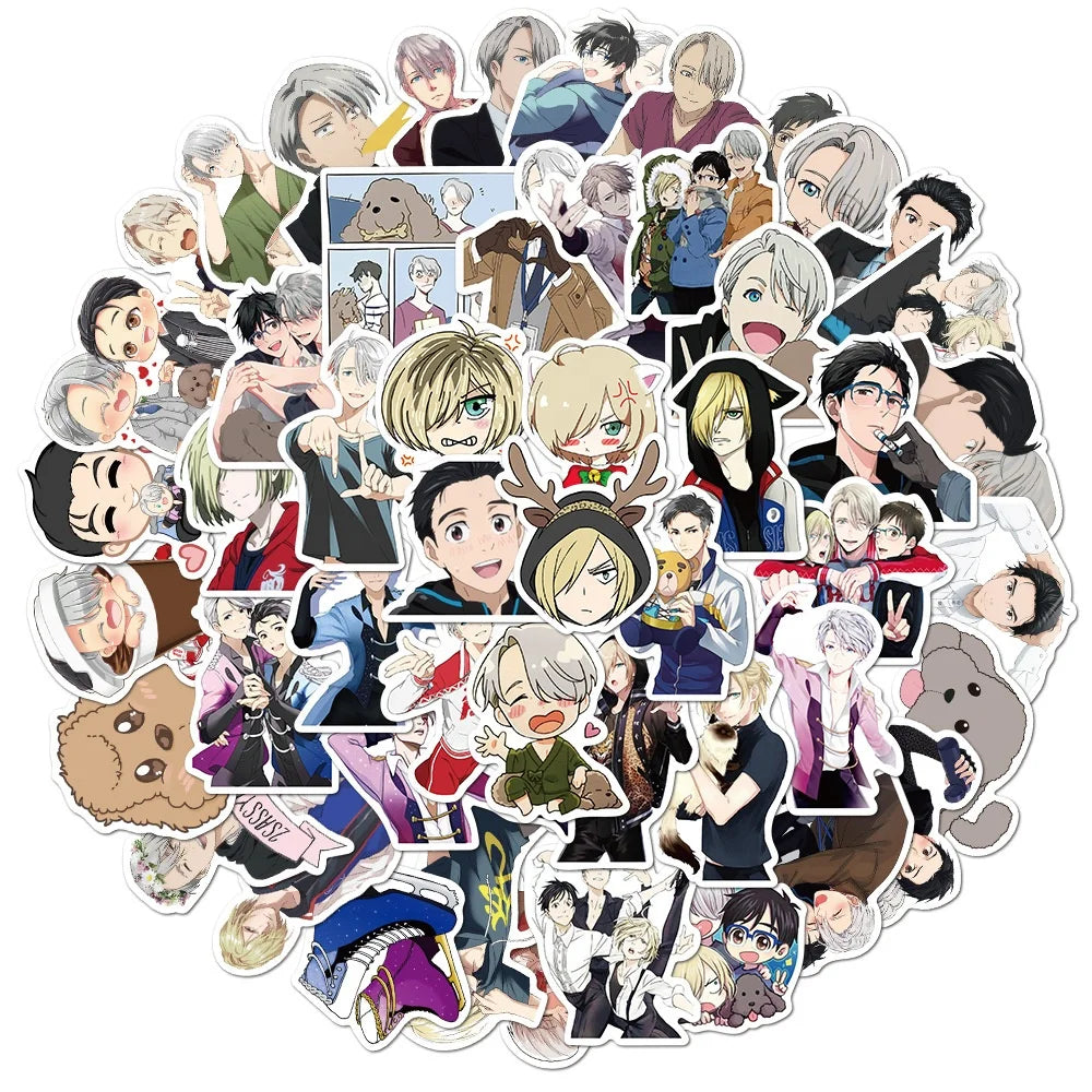 50Pcs Cute Anime Yuri on Ice Kawaii Sticker Label for Notebook Table Wall Door Phone Laptop Luggage Cartoon Stickers