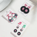 Wholesale Romantic Pink Earphones Glitter Heart Round Vinyl Notes Music Acrylic Stud Earrings 3 Pairs/sets for Women Girls