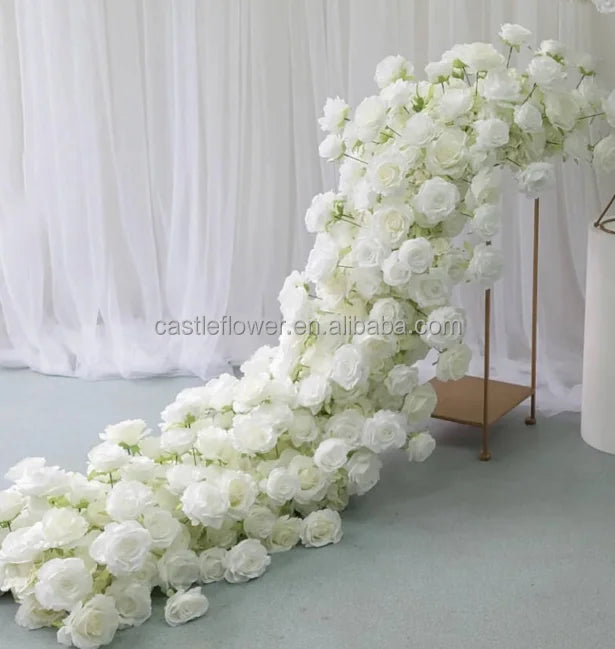 JCF123 Customized Artificial Flower Runner Row White Rose Flower Decoration Wedding Table Centerpieces