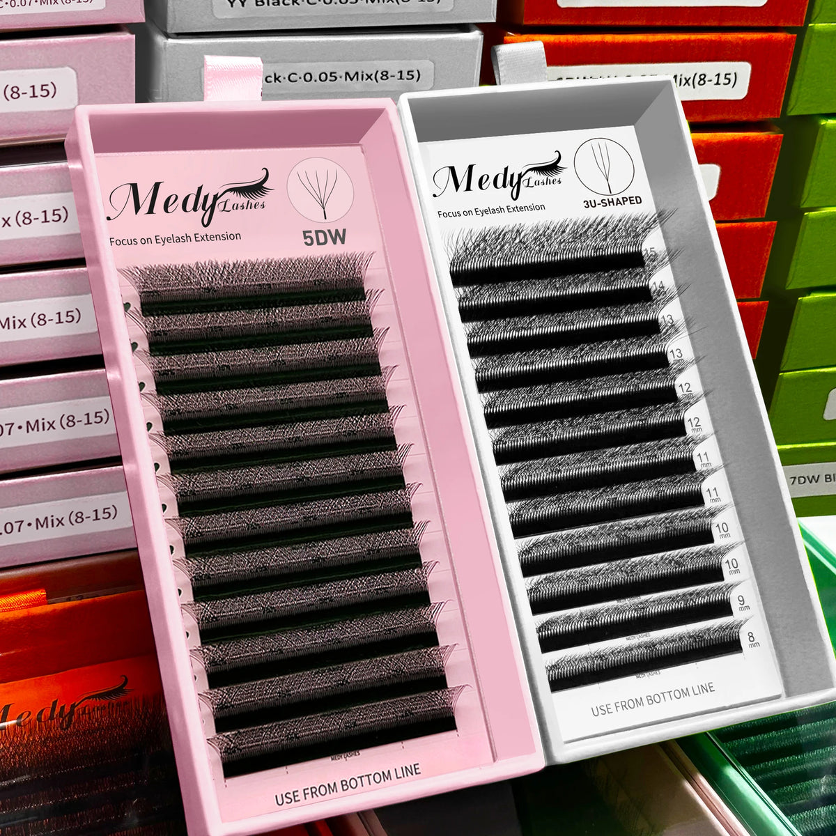 MedyLash Wholesale Matte Faux Mink Y W U Shape Lash Extensions Hand-woven Clover Individual Easy Graft Trays MegaBDM