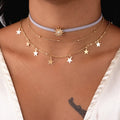 SAIJE Sun Multi-layer Necklace Bead Chain Necklace for Women Gem Star Necklace Sunflower Choker