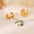 2022 Fashion Creative Stainless Steel Jewelry Rings Set 18k Gold Plated Beads Pearl  Flower Open Adjustable Rings for Women
