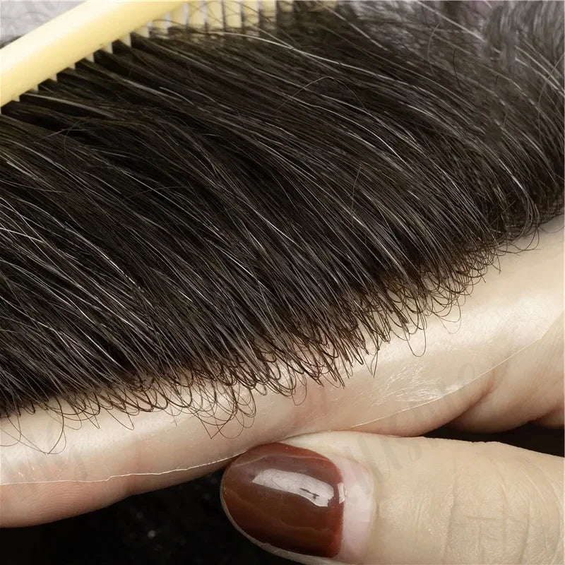 Invisible Super Thin Skin Men Toupee 0.06-0.08 mm Hairline V-looped Indianl Human Hair System Wholesale for Men