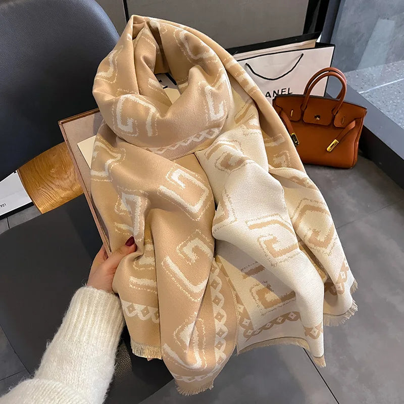 Luxury Brand Winter Warm Scarf for Women Floral Print Shawl Wrap Female Foulard Bandana Blanket Scarves