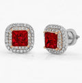 Princess Round Cut Double Halo Solitaire Natural Red Trendy Screw Back Statement Earrings Extra Large Earrings Women