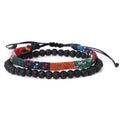 Bohemia Style 2pcs/ Set Colored Thread Woven Bracelet Lava Stone Bracelet for Women Friends
