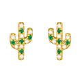 Fashion 925 Sterling Silver Colorful CZ Cactus Stud Earring Fine Jewelry for Women
