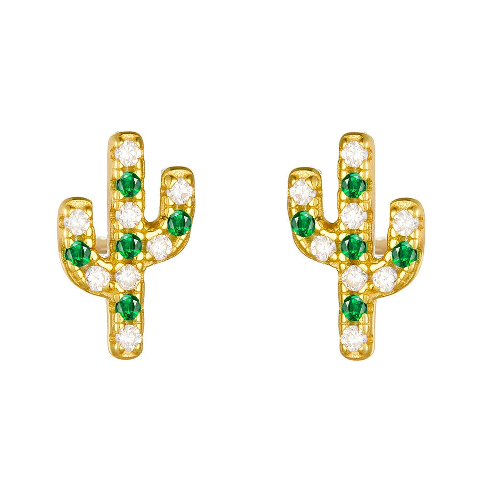 Fashion 925 Sterling Silver Colorful CZ Cactus Stud Earring Fine Jewelry for Women