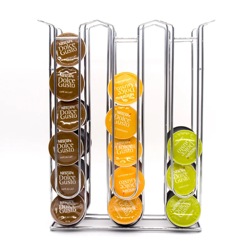 36 Silver Iron Metal DOLCE GUSTO Coffee Capsules Holder Modern Standing Rack Five-Tier Convenient Hand Tool Storage