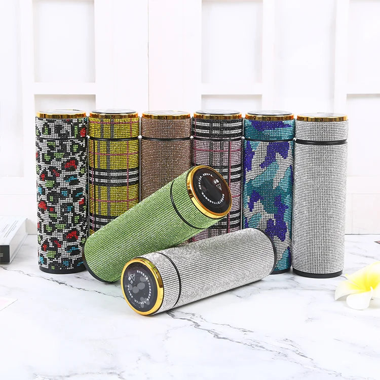 Luxury Stainless Steel Smart Temp Tea Cup Factory Wholesale Bling Gemstone Rhinestone Diamond Crystal Infused Water Tumblers