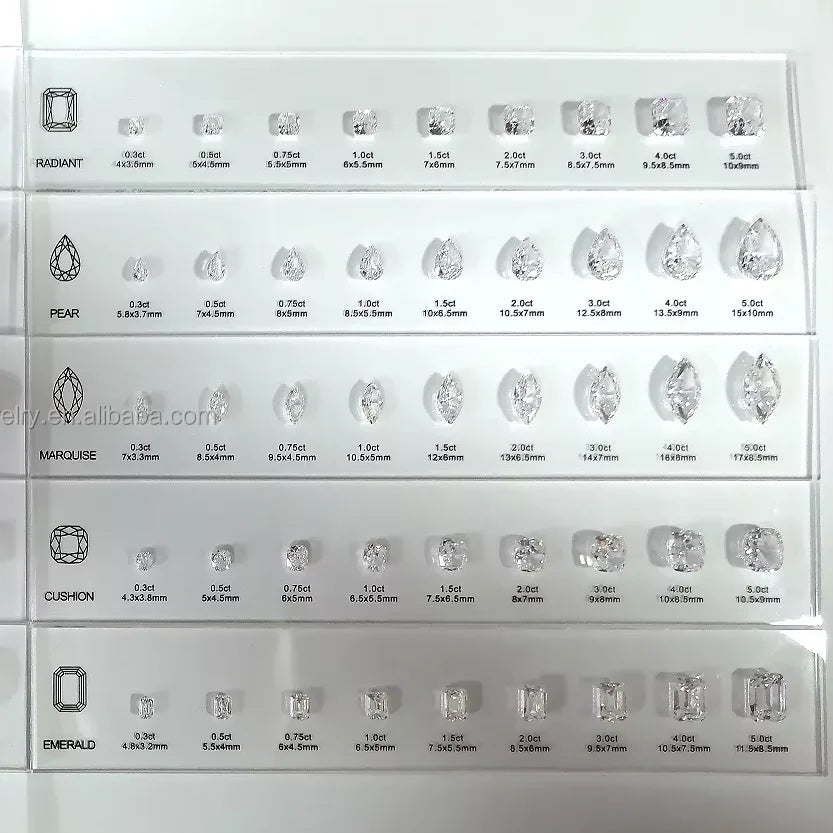 10 Shapes 90 Sizes Reference Chart Crushed Ice Cut Cubic Zirconia Comparison Chart Acrylic Plate Setting Diamond Dealer Tools