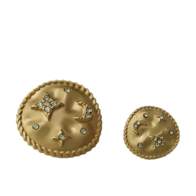 Button Mader New Design Gold Star Moon Rhinestone Decorative Matte Gold Shank Button for Sweater Cardigan Dress