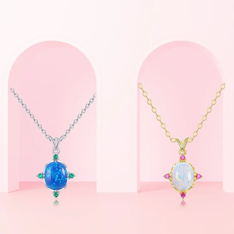 Classic Personalized Engagement Wedding Party Heart Opal Pendant Necklace with Rhodium/Yellow Gold Plating Silver S925 for Women