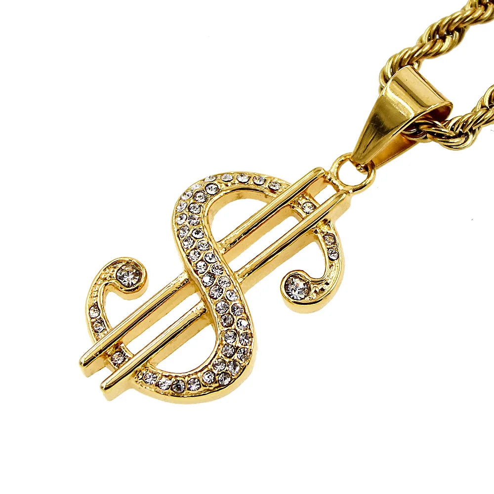 Hip Hop Vintage Gold Plated Stainless Steel Pendant for Necklace Dollar Stainless Steel Jewelry