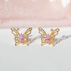 New Butterfly Zircon Earrings Women's Korean Jewelry Literary Style Earrings Temperament Simple New Earrings