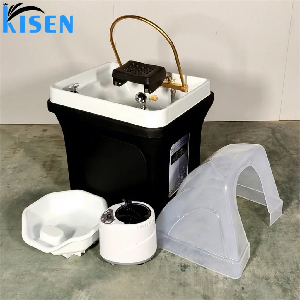Kisen Salon Furniture Hair Washing Plumbing Portable Shampoo Sink With SPA Head Water Therapy for Thai Massage Table Beauty Bed
