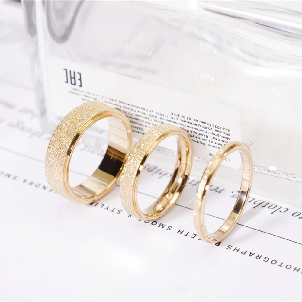 EManco Glitter Matte Gold Rings Stainless Steel Love Ring Trendy Jewelry Gifts