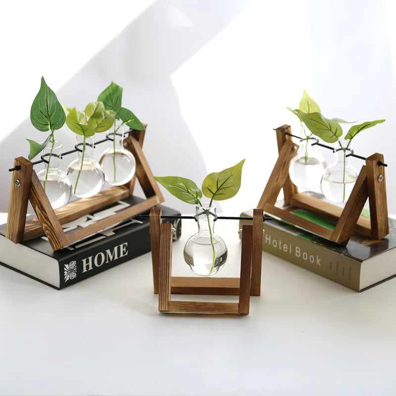 Dropship Indoor Hydroponics Plant Propagation Station Terrarium Wooden Stand Desktop Air Planter Bulb Vase for Garden