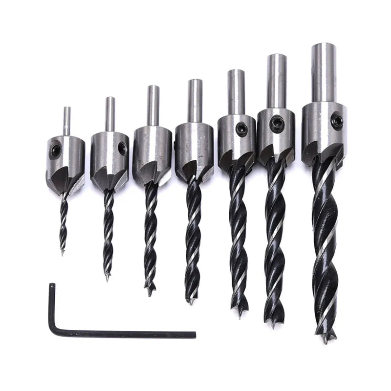 7pcs Woodworking Drill Bits Set 3mm-10mm High Speed Steel Wood Drilling Countersink Drills