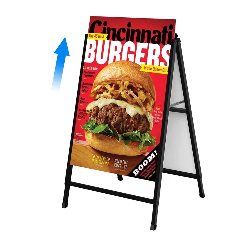 Portable Iron Poster Stand Foldable Display Stand for Outdoor Advertising-Vertical Billboard KT Board Windproof Usage