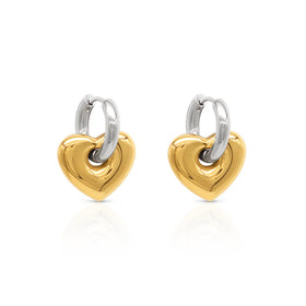 Chris April 316L Stainless Steel Pvd Gold Plated Two Tone Chunky Heart Hoop Drop Earring for Women