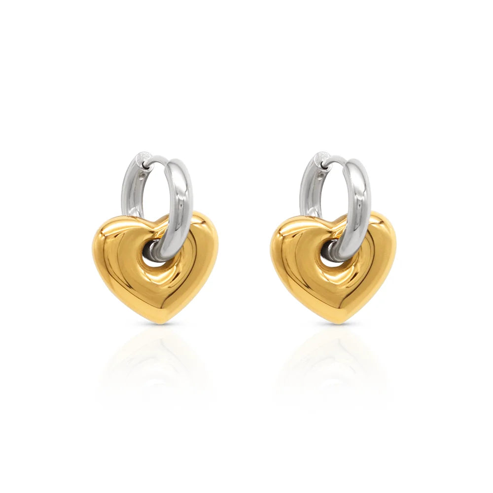 Chris April 316L Stainless Steel Pvd Gold Plated Two Tone Chunky Heart Hoop Drop Earring for Women
