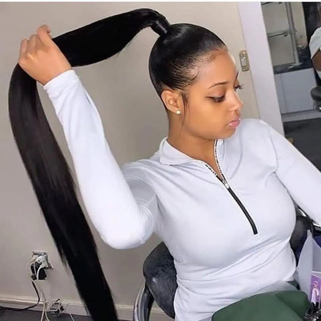 Hot Sale 12A Natural Black Raw Virgin Hair Silky Straight Wave Ponytail Human HairVirgin Hair Ponytails