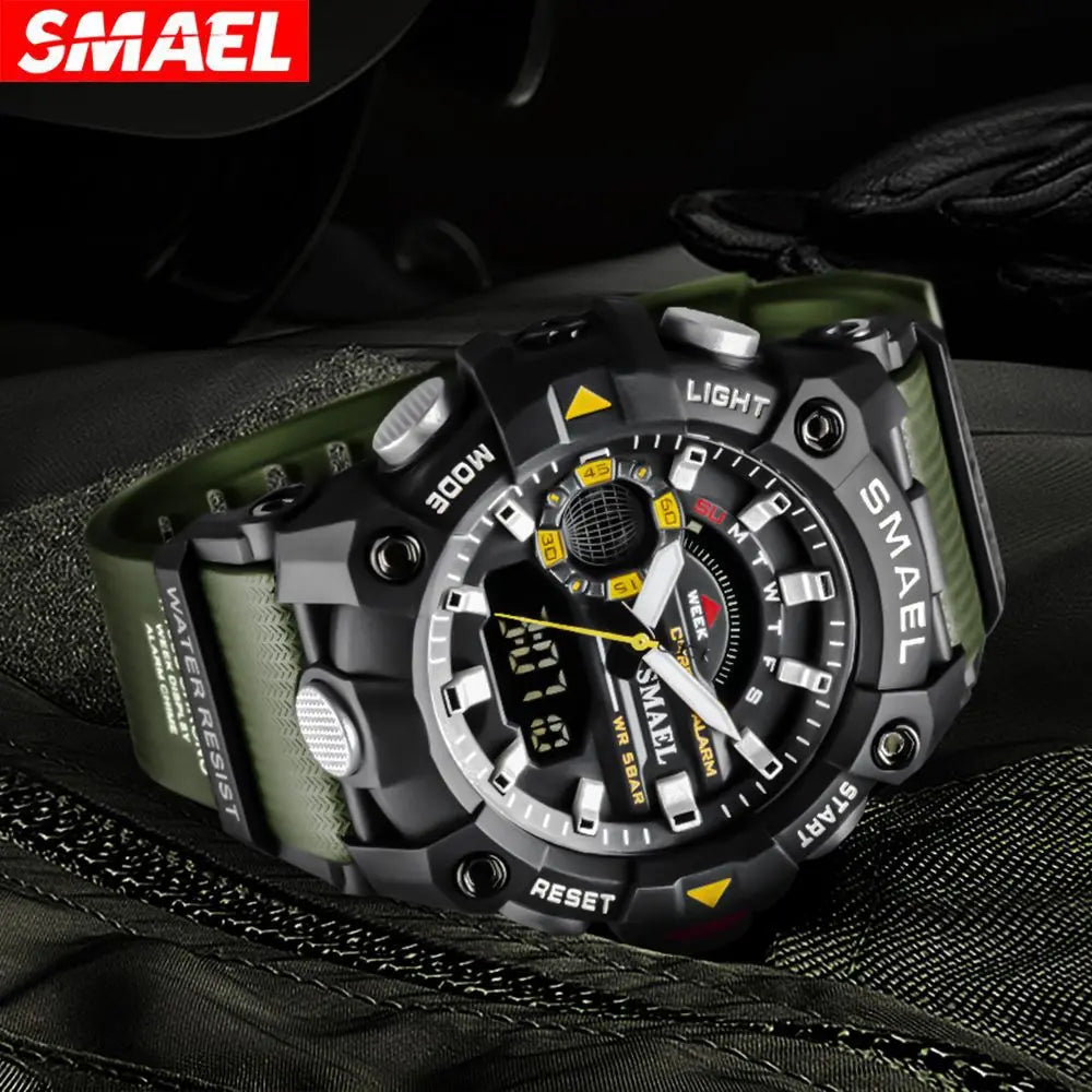 SMAEL Fashion Sports Watch for Men Shock Resistant 50M Waterproof Wristwatches LED Alarm Stopwatch Clock 8040 Men Watches