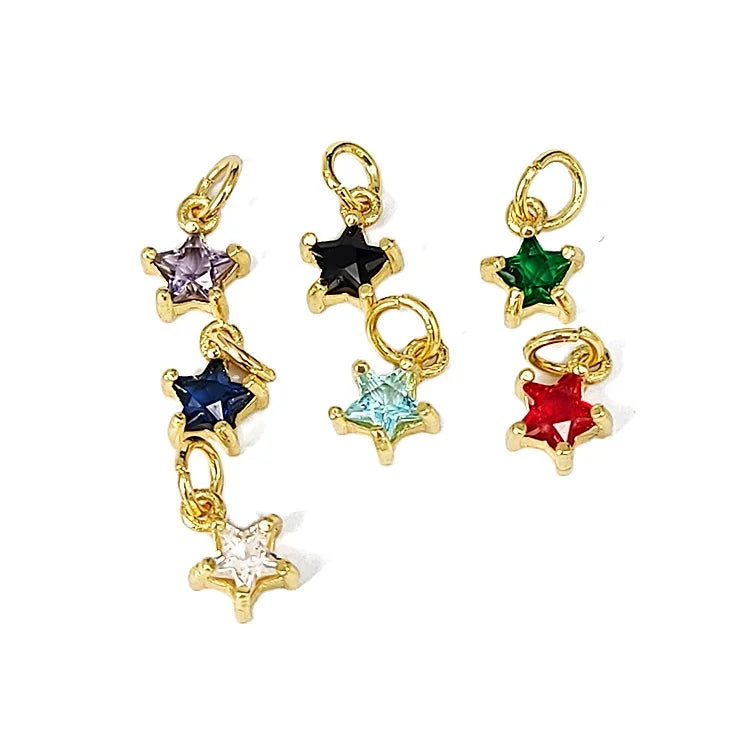 CZ8325 18K Gold Plated Mini CZ Pave Star Charms Dainty Rainbow Celestial Cubic Zirconia Charms for DIY Jewelry Making Supplies