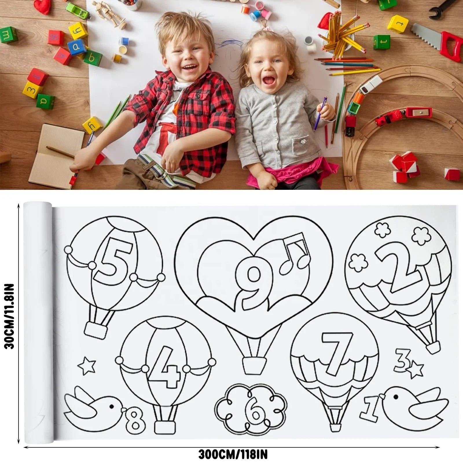 Customized Children's Coloring Roll DIY Painting & Drawing Paper 30x300cm Film Laminated Educational Toy Offset Graffiti Scrolls