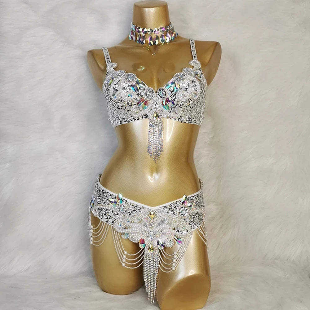 Professional Belly Dance Clothing for Indian Performance Outfits Bollywood Dancer Stage Show Women Singer Bikini Costume