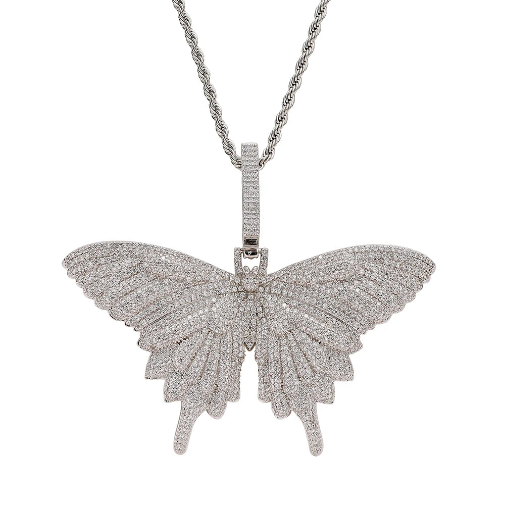 CN268 4 Colors Large Size Butterfly Pendant Brass Zircon Iced Cubic Zircon Rope Chain Trendy Hip Hop Gift Jewelry Bling Bling MegaBDM