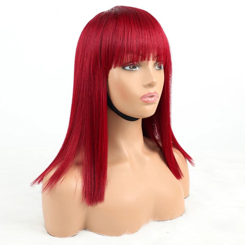 100% Natural Black Short bob Wig with Bangs for Black Women Brazilian Virgin Remy Straight Human Hair Fringe bob Style Cut Wig