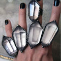 RM43644 Hexagonal Prism Clear Quartz Crystal Ring Adjustable Antique Silver Plated Spiritual Healing Witchcraft Jewelry Gift