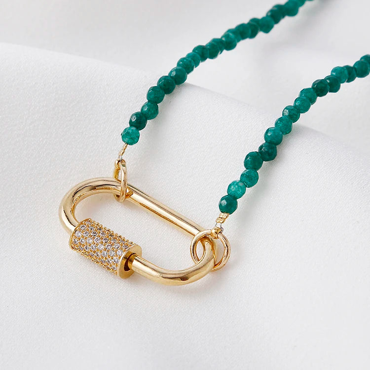 Boho Fashion New Design 18k Gold Plated Jewelry Women Designer Faceted Zircon Lock Necklace