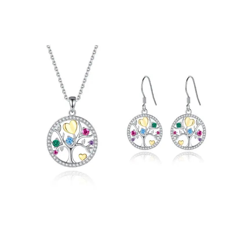 Wholesale 925 Sterling Silver Bridal Necklace Set CZ Zircon Tree Life Family Tree Earring for Women-for Engagement Party Jewelry